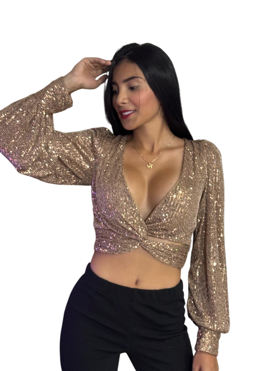 BLUSA MANGA LARGA ROSADO LENTEJUELAS