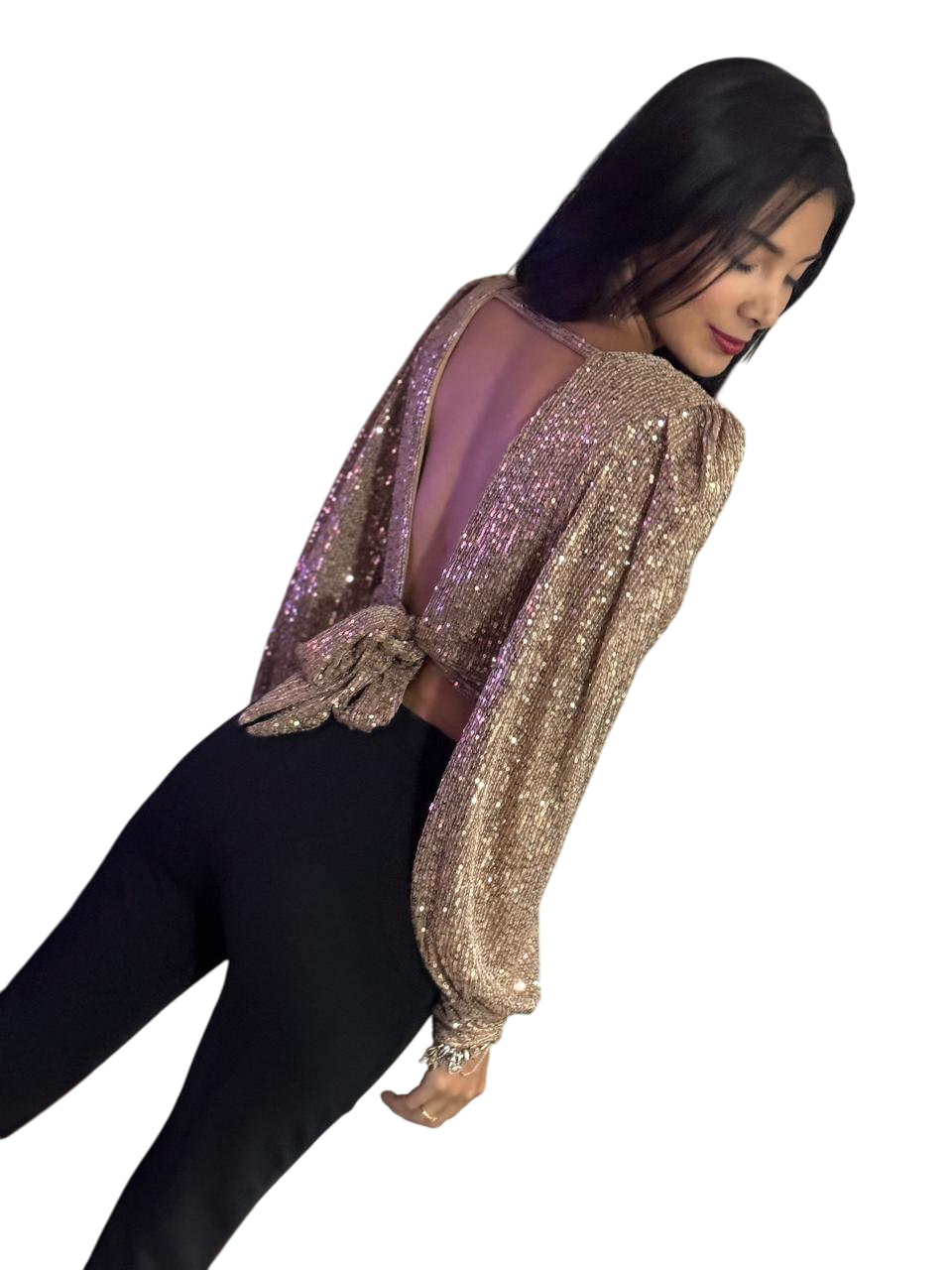 BLUSA MANGA LARGA ROSADO LENTEJUELAS
