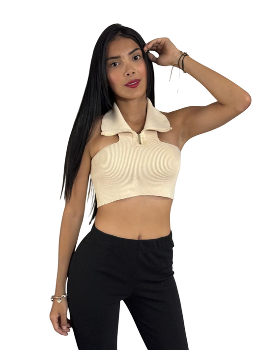 CROP TOP BEIGE CON CREMALLERA