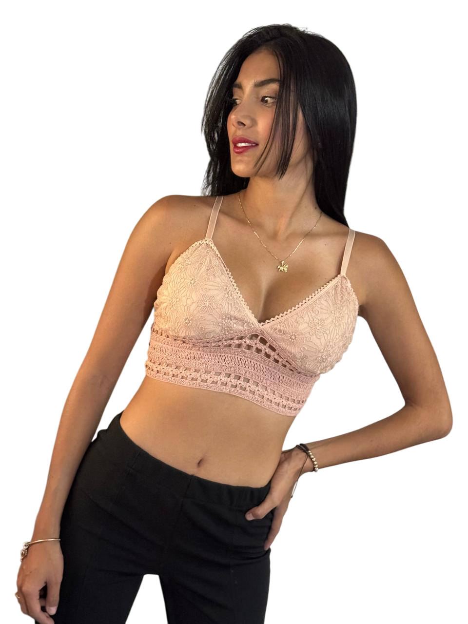 CROP TOP ROSADO ENCAJE